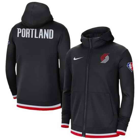 Men Portland Trail Blazers Nike 75th Anniversary Performance Showtime Full Zip Hoodie Jacket  Black